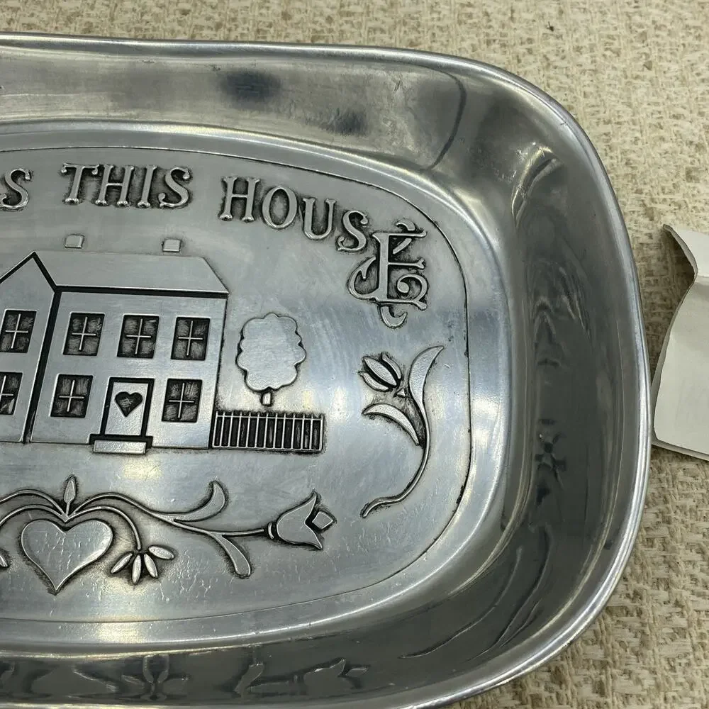 VTG Wilton Armetale “Bless This House” Pewter Serving Bread Tray Made in USA